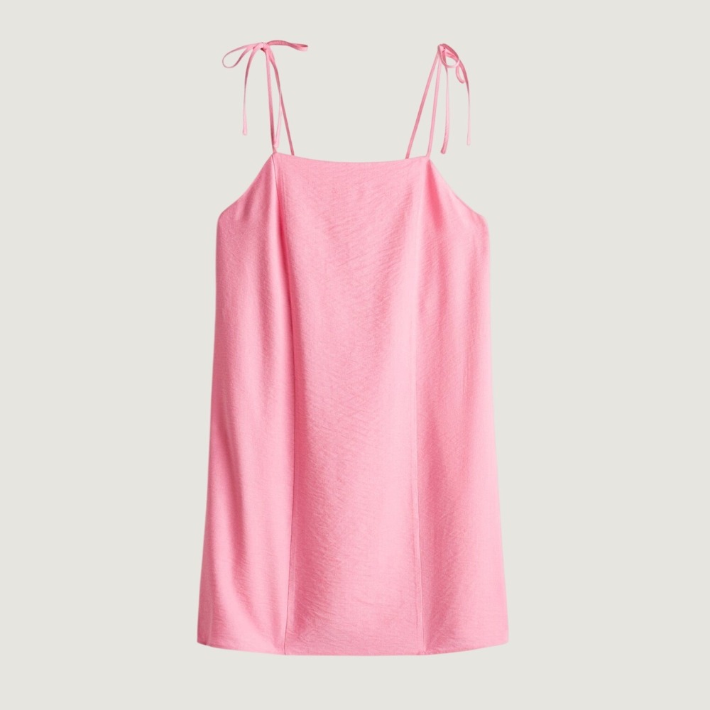 H&M Pink Shoulder Tie Mini Dress, Size Medium, Preppy, Vacation, Date Night